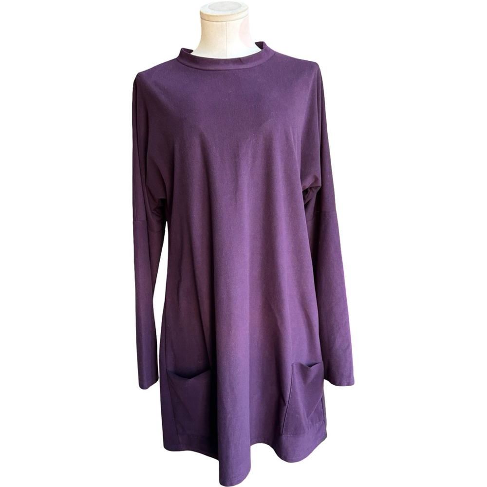 Misslook Purple Long Sleeve Cotton Blend Tunic Top with Pockets Medium